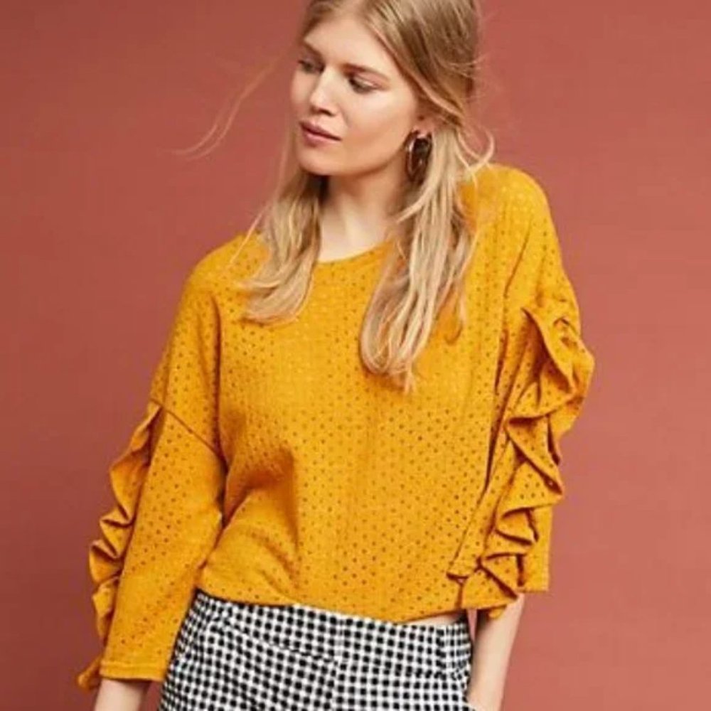 Yellow Ruffled Sweater by Blue Tassel